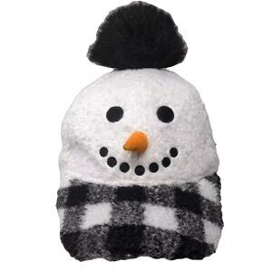 Holiday Time Snowman Baseball Cap White Black OS Strapback Pom Pom Plaid Hat